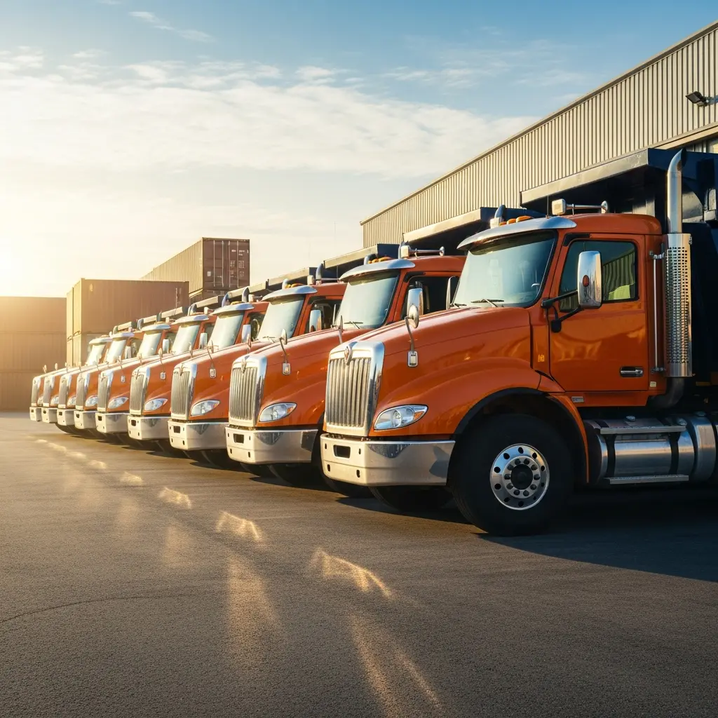 Line-up of Maan Enterprise tipper trucks ready for dispatch.